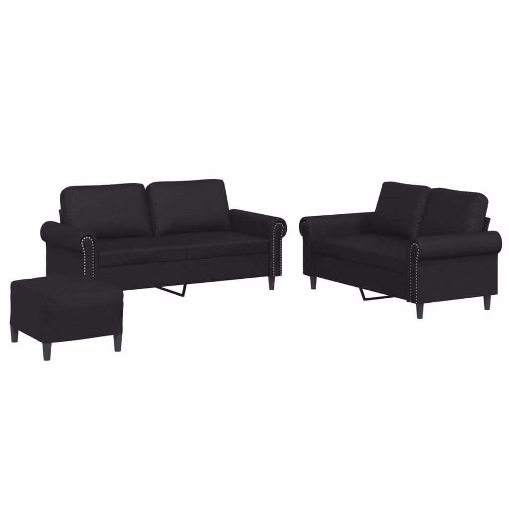Set di Divani 3 pz con Cuscini Nero in Pelle finta