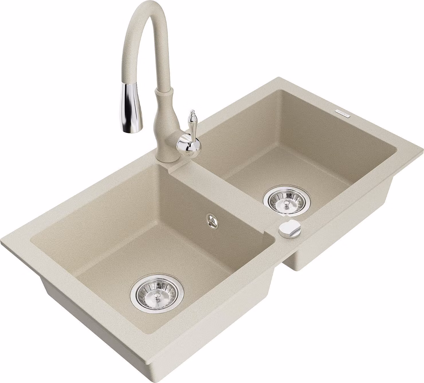 Mexen Mario lavello in granito a 2 vasche con miscelatore cucina Savita, beige - 6504-69-672601-69