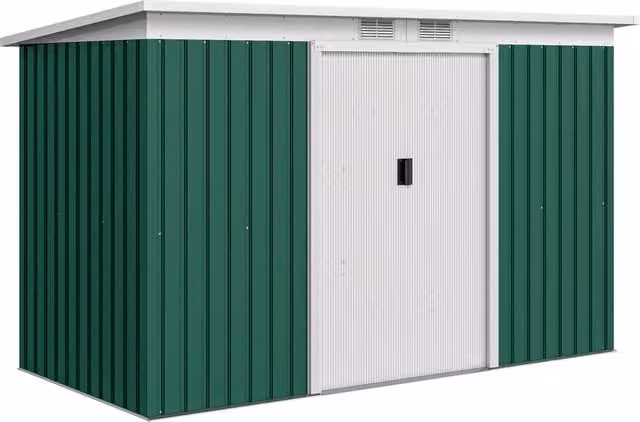 Casetta per attrezzi in metallo con tetto spiovente e porta scorrevole ¨C zephmum ¨C Anthrazit/Dunkelgr¨¹n 280x130x172cm