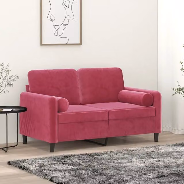 Divano a 2 posti moderno vidaXL in velluto rosso con cuscini e coperture rimovibili L: 138 cm, P: 80 cm, H: 77 cm
