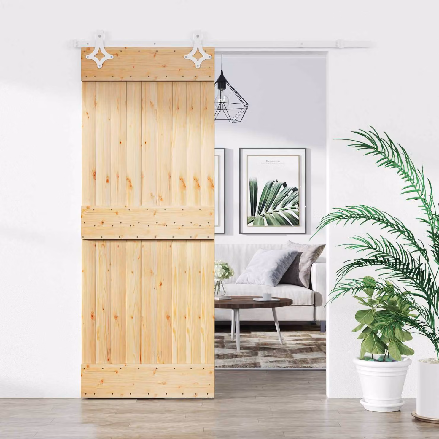 Porta scorrevole moderna vidaXL in legno e acciaio, colore naturale e bianco, H: 210 cm, L: 183 cm, P: 80 cm