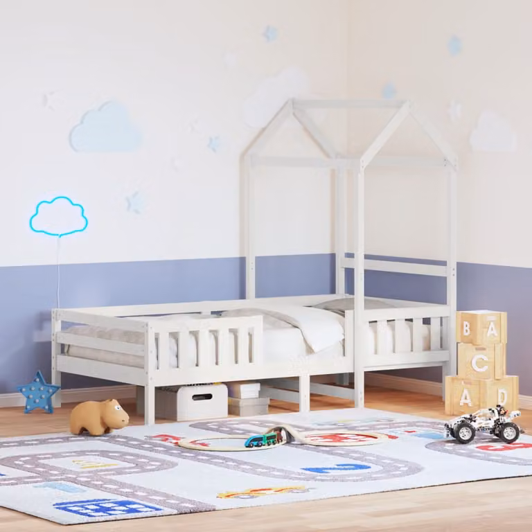 Giroletto con tetto vidaXL in legno massello di pino bianco per bambini L/P: 200 x 80 cm