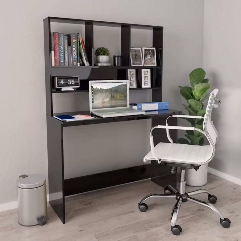 Maison Exclusive - Scrivania con scaffali nero lucido 110x45x157 cm