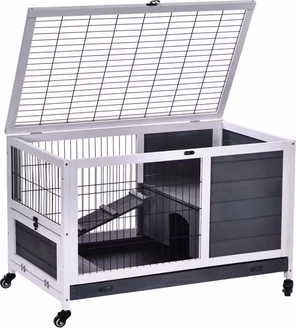 Gabbia per Conigli ¨C Xylo ¨C con Tetto Apribile e Vassoio Estraibile 90x53x59 cm Grigio e Bianco