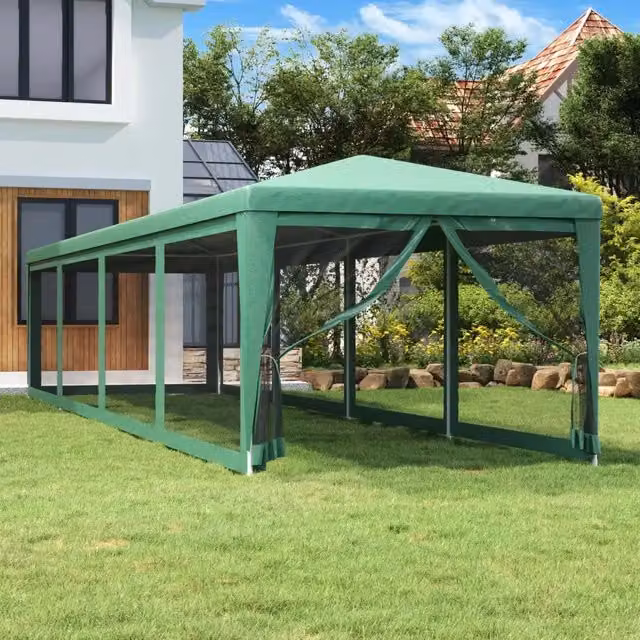 Tenda per Feste con 10 Pareti Laterali in Rete-Tenda da campeggio Verde 3x12m HDPE