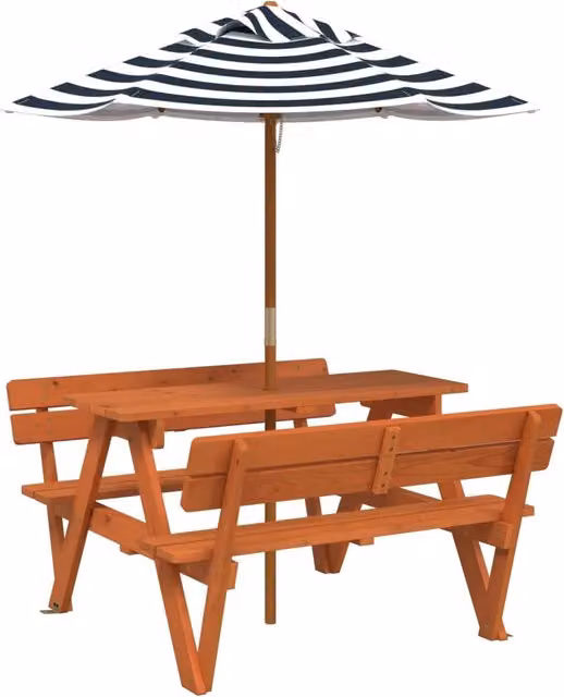 Tavolino da Giardino | Tavolo da Picnic per 4 Bambini con Ombrellone Legno di Abete