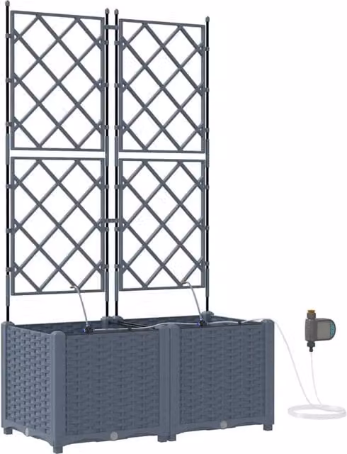 Set di 2 fioriere moderne da giardino in acciaio grigio chiaro con sistema di irrigazione L: 80 cm, P: 40 cm, H: 142 cm