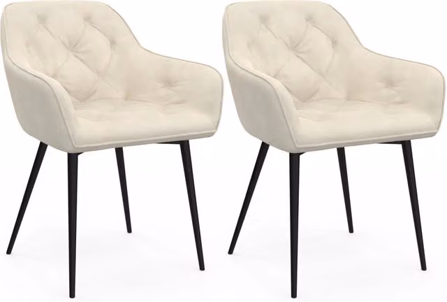 Set di 2 sedie da pranzo LYA IDMarket in velluto beige con braccioli e struttura in metallo