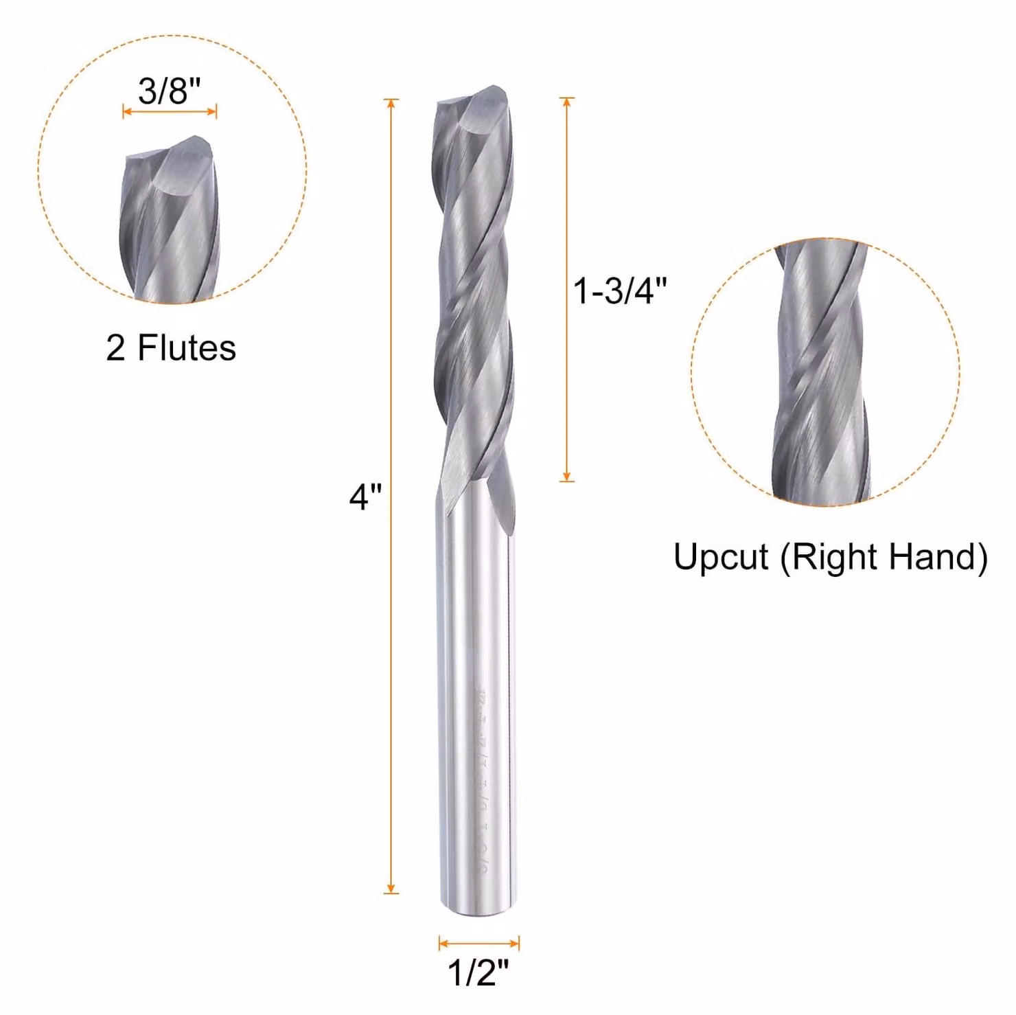 Fresa a spirale da 3/8" di diametro di taglio, realizzata in metallo duro, ideale per incisioni e tagli