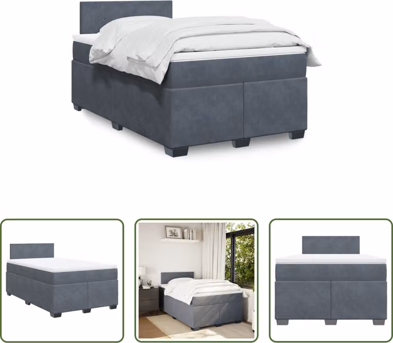 The Living Store Letto a molle con materasso grigio scuro 120x190 cm in velluto