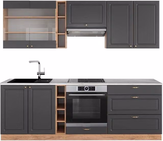 Cucina componibile Fame-Line Vicco colore Antracite e Rovere dorato, L: 235 cm