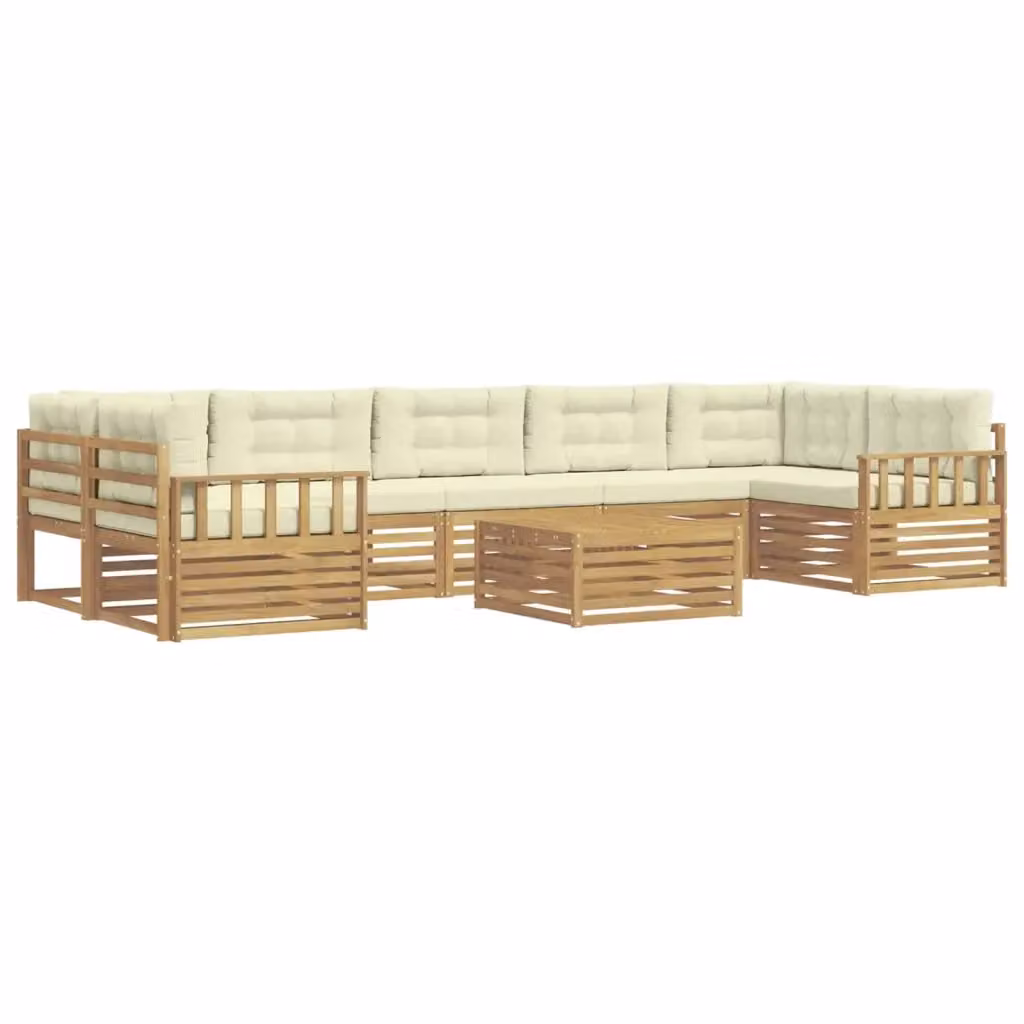 Set di divani da esterno a forma di U vidaXL in legno di acacia con tavolo da caffè e cuscini, Bianco e Beige – 2