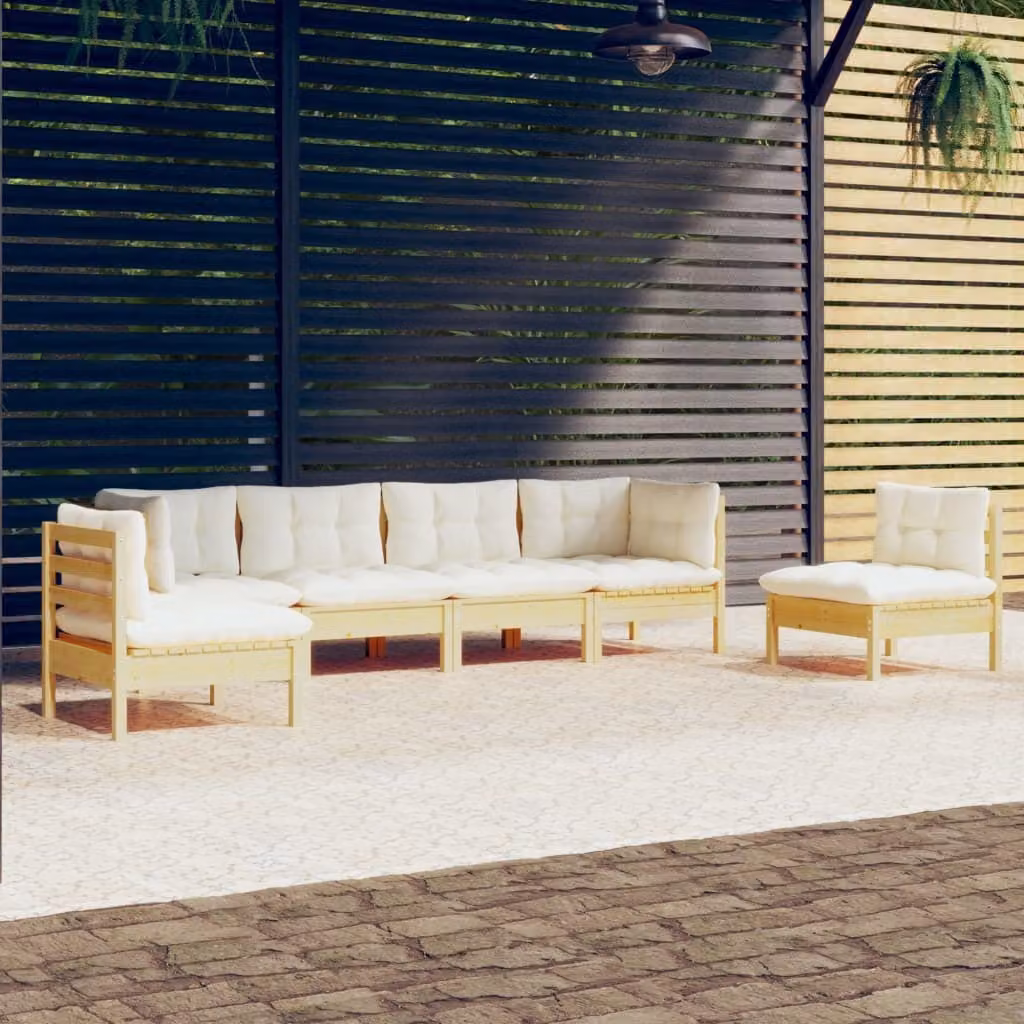 The Living Store Set da salotto da giardino da 6 pezzi con cuscini crema in legno di pino massiccio