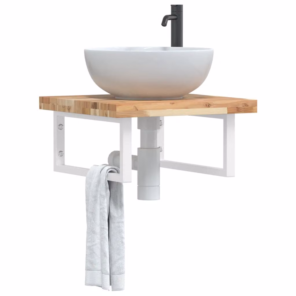 Ripiano a parete per lavabo vidaXL in legno di acacia e metallo, bianco e marrone