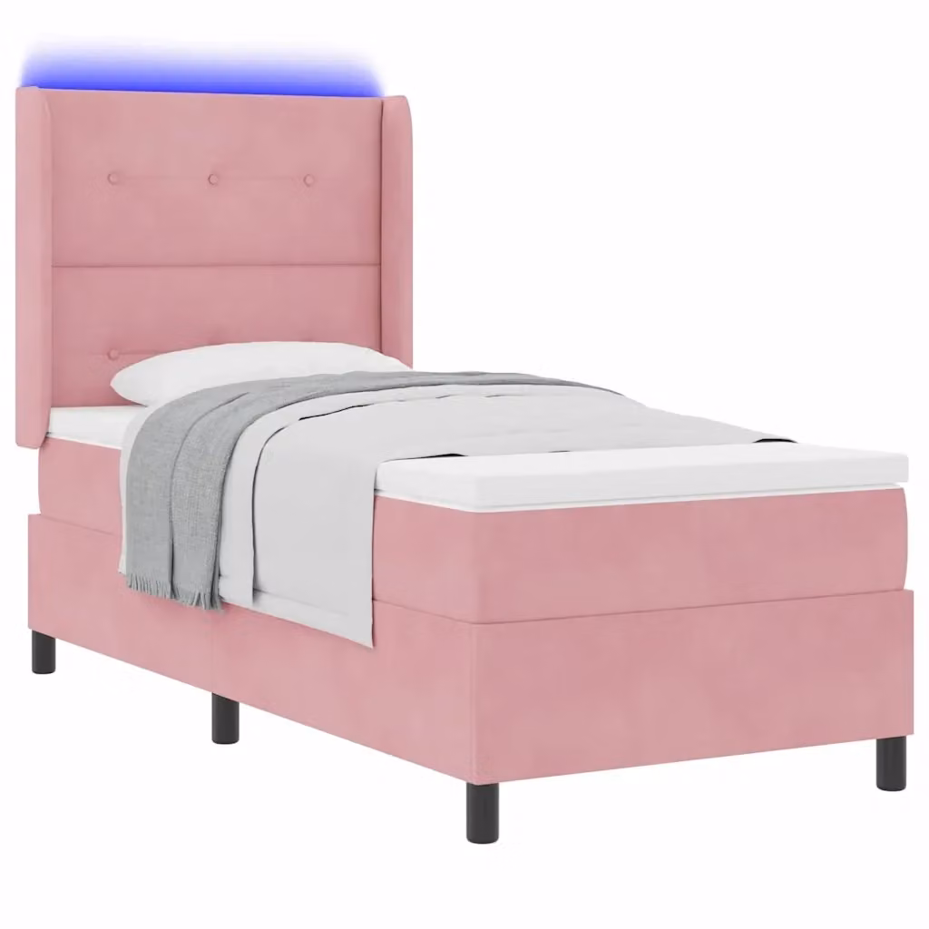 Letto a molle vidaXL in velluto rosa con illuminazione LED e porta USB, L/P: 100 x 200 cm – 2