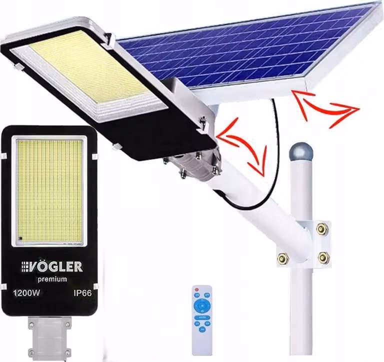 Potente Lampada Solare A Led 1200W Sensore Crepuscolare Strada Giardino Vogler