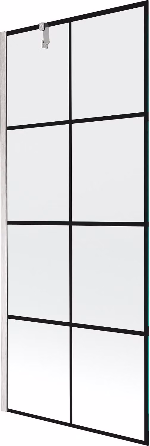 Mexen Next paratia da vasca da bagno a 1 anta 80 x 150 cm, griglia nera, nichel spazzolato - 895-080-000-00-77-97