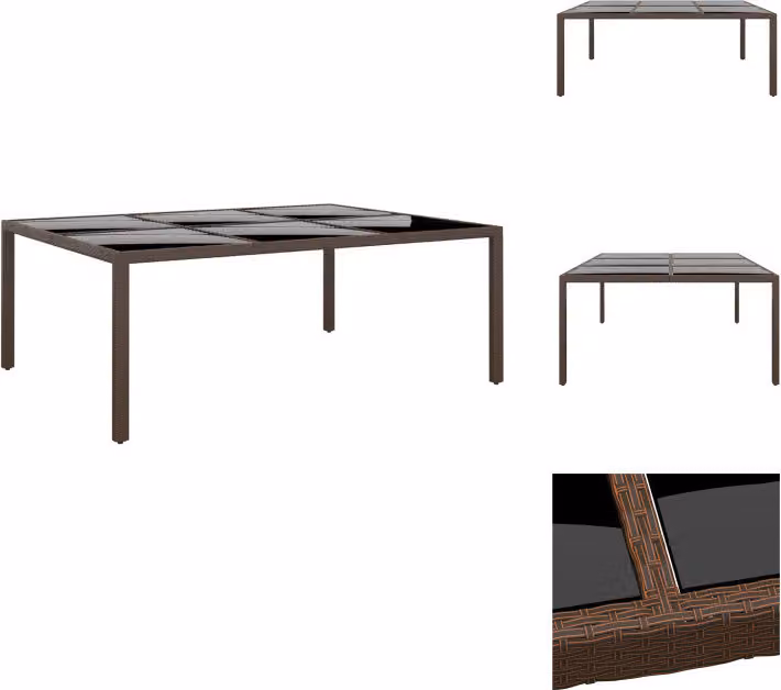 vidaXL Tavolo da giardino con piano in vetro marrone 200x150x75 cm in rattan - Tavoli da giardino