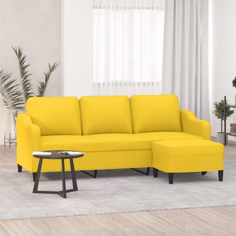 Maison Exclusive - Divano a tre posti con poggiapiedi, giallo chiaro, 180 cm, tessuto