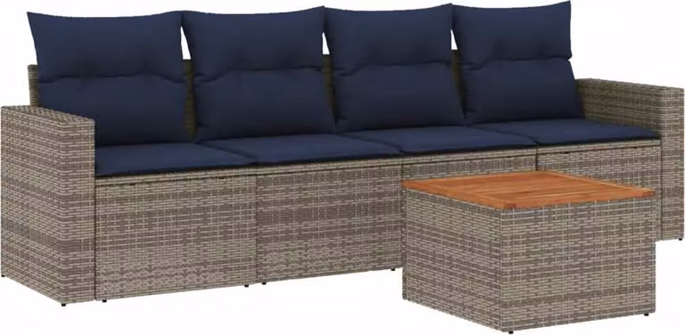 Set Divani da Giardino 5 pz con Cuscini Grigio in Polyrattan