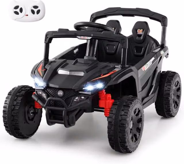 Auto elettrica 12V per bambini 3 velocit¨¤ luci LED clacson e sospensioni a molla, UTV fuoristrada con telecomando Nero-Macchinine giocattoli