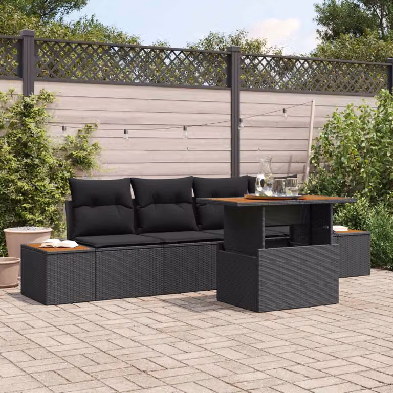 Maison Exclusive - Set da giardino composto da 5 pezzi, divano in rattan sintetico nero