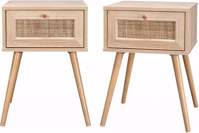 Set di 2 comodini moderni Sweeek in legno e rattan, marrone