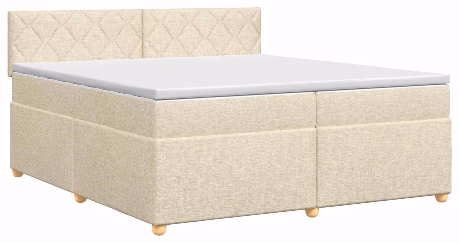 Letto a molle con materasso crema 200 x 200 cm in tessuto