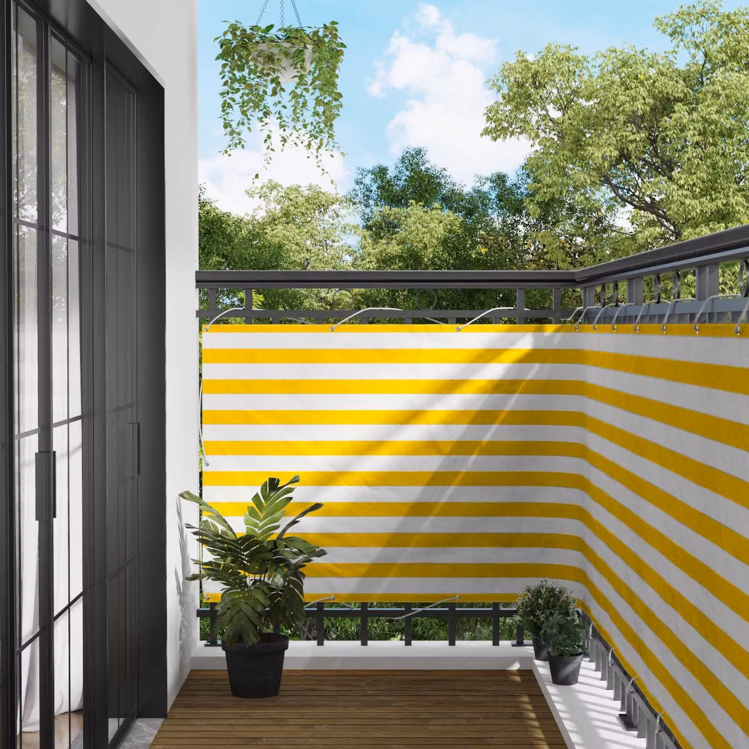 Schermo da balcone Giallo e Bianco 110 x 600 cm Tessuto Oxford
