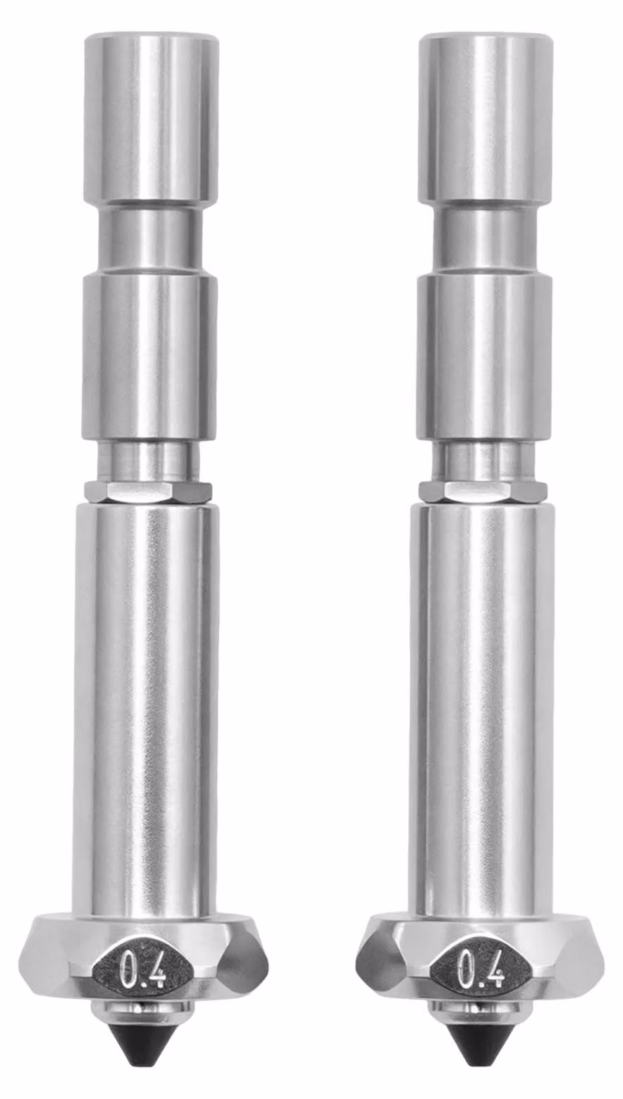 2 ugelli in acciaio temprato da 0,4 mm, con sistema di fissaggio rapido, per hotend