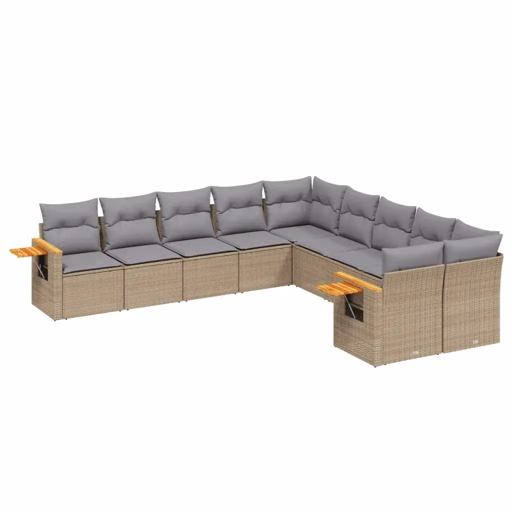 vidaXL Set Divano da Giardino 10 pz in Polyrattan con Cuscini Beige e Grigio e Tavolino da Caffè – 2