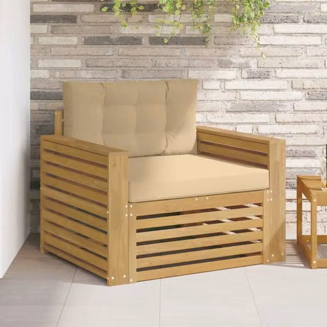 Divano da esterno-Divano da Giardino Poliestere Bianco e Beige 311910