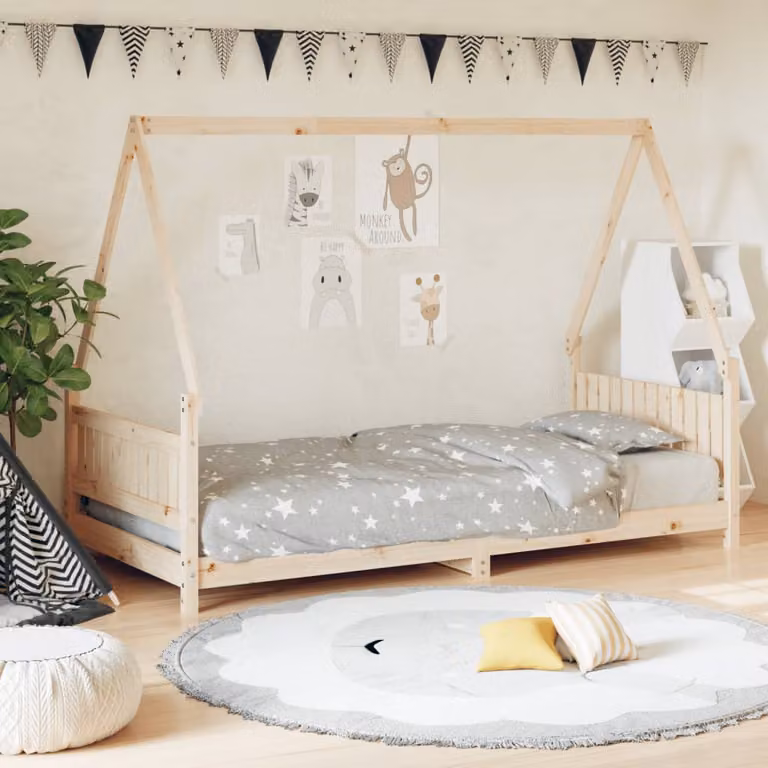 vidaXL Giroletto per Bambini in Legno Massello di Pino, Colore Marrone, 90 x 190 cm
