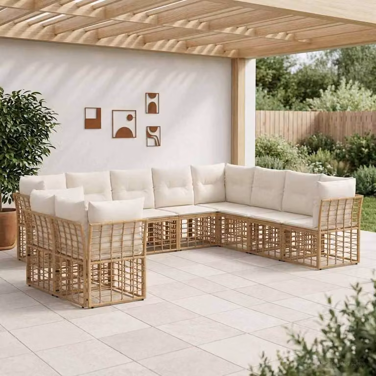 Set di divani da esterno a L vidaXL in rattan con cuscini beige e marrone