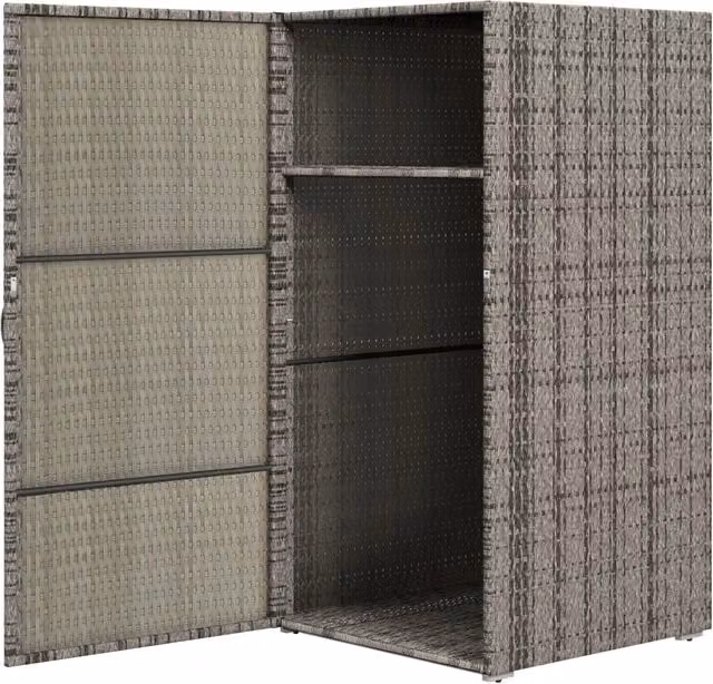 Armadio da giardino GIORDANOSHOP in rattan PE grigio con ante a battente e ripiani interni L/P/H: 60 x 63 x 120 cm