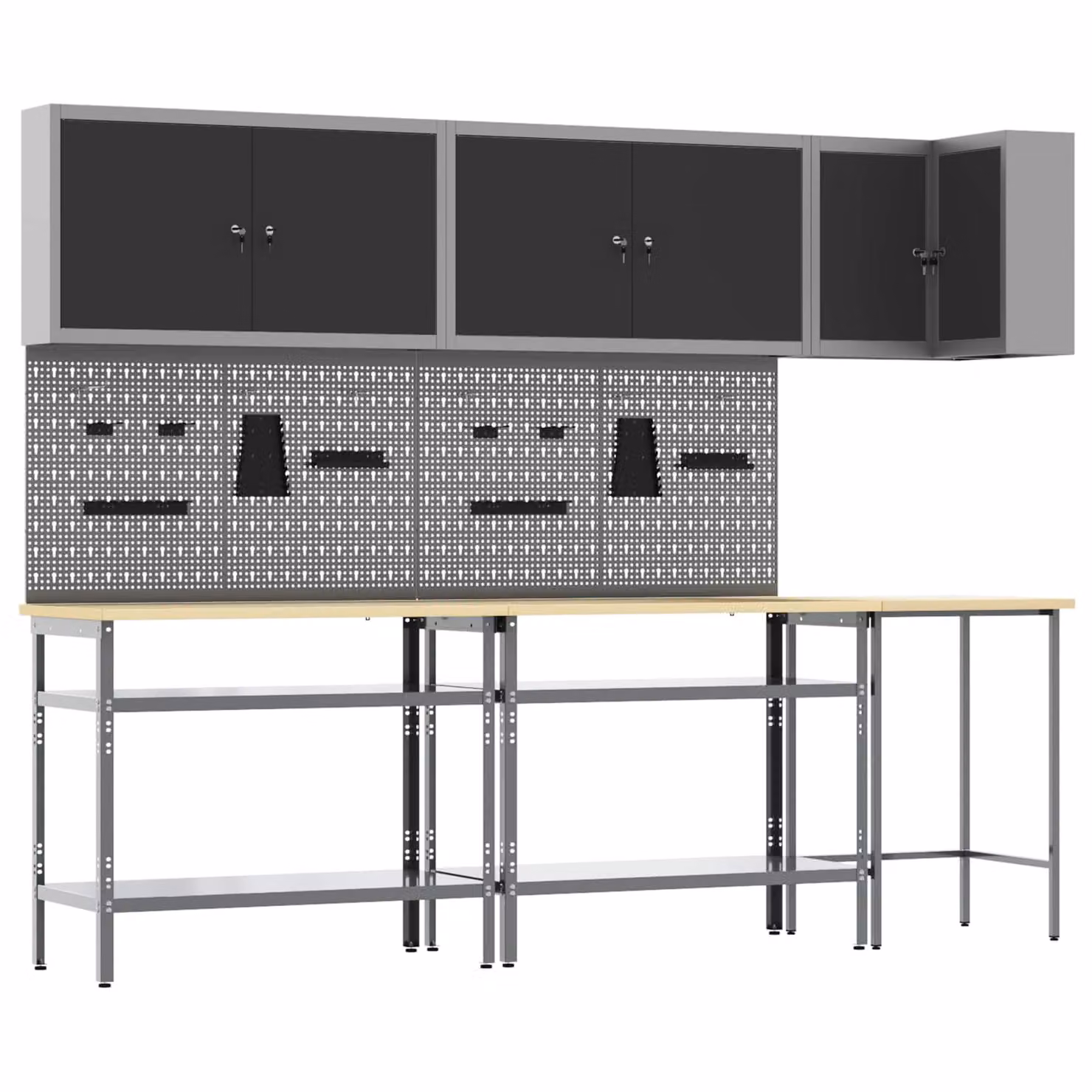 vidaXL Set di mobili da lavoro con lo scaffale 10 pz Nero e Grigio