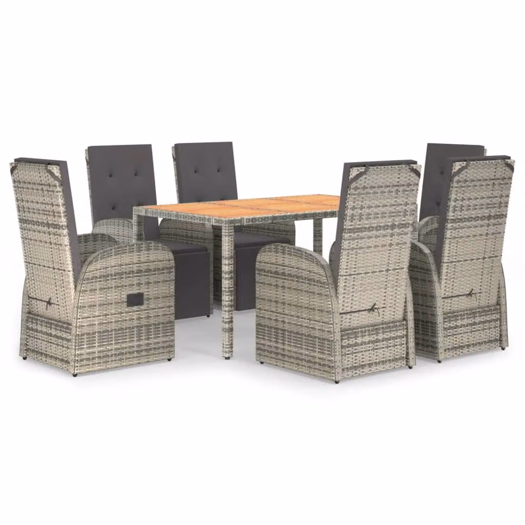Set da Pranzo da Giardino 7 pz con Cuscini in Polyrattan Grigio
