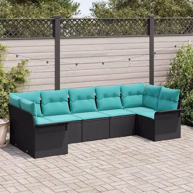 Set Divano da Giardino 7 pz Nero Poly Rattan 3354185
