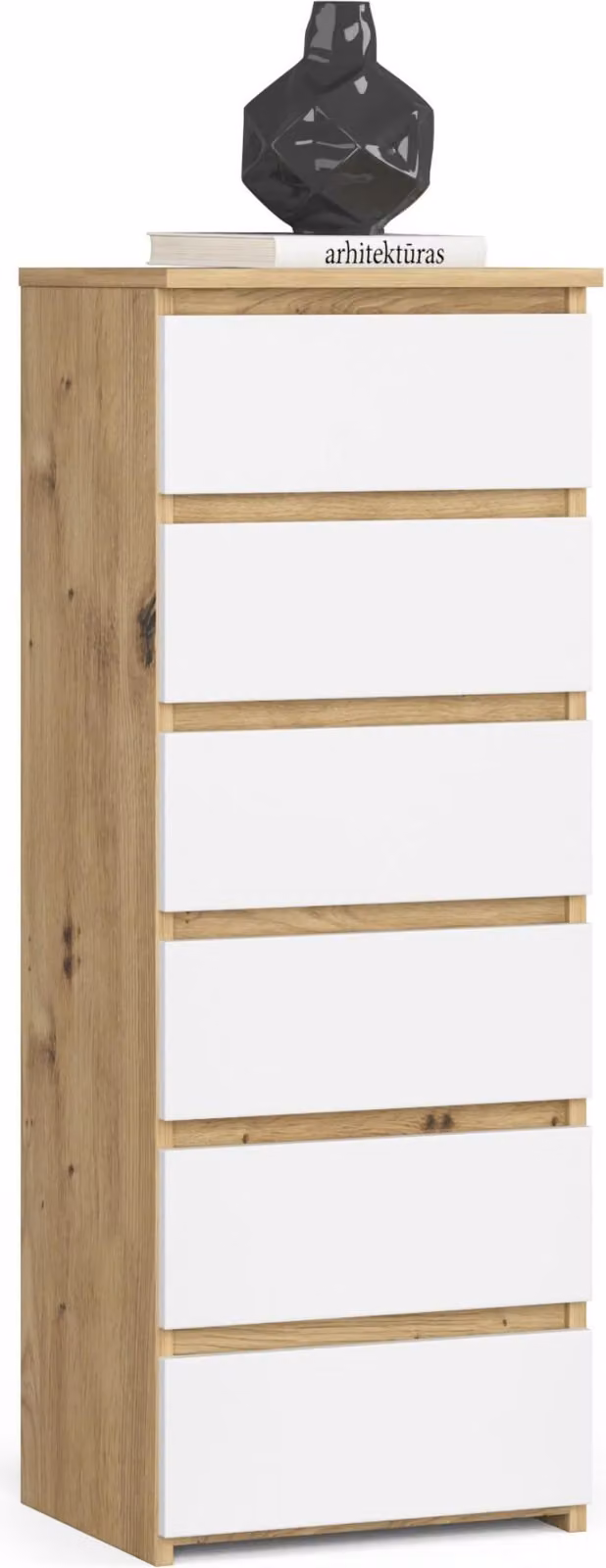 Comodà a sei cassetti, alta 109 cm e larga 40 cm, soggiorno, camera da letto, ingresso, armadio, credenza, credenza alta, rovere Artisan bianco