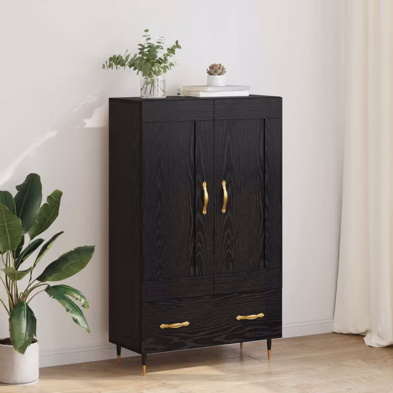 Credenza moderna vidaXL in legno ingegnerizzato e metallo, colore nero, L: 69,5 cm, P: 31 cm, H: 115 cm