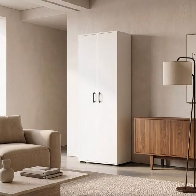 Armadio Multifunzionale Chalvefted en.casa a 2 Ante con Vano Portascope, Bianco, H 175 cm x L 60 cm x P 35 cm – 1