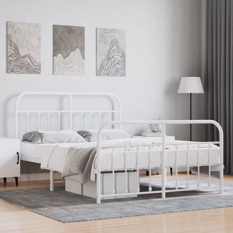The Living Store Struttura letto con testiera e pediera in metallo bianco 150x200 cm
