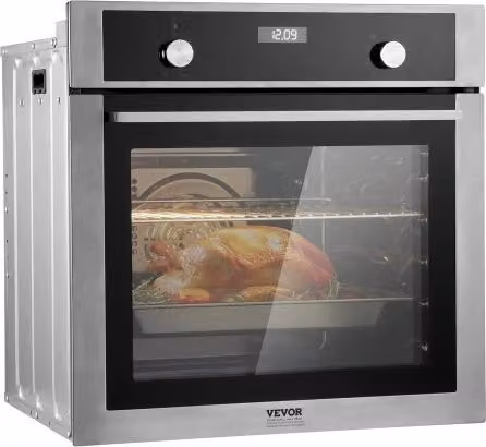 Forno elettrico da incasso Vevor in acciaio inox color argento con 9 funzioni di cottura, grill e timer, potenza 3550W
