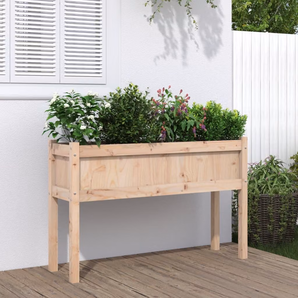 Fioriera da giardino vidaXL in legno massello di pino, colore marrone, L 110 x P 31 x H 70 cm