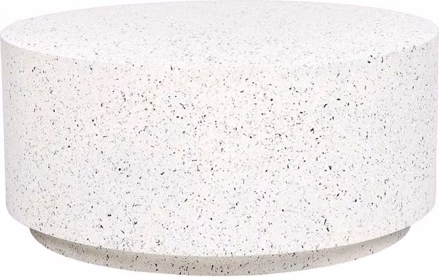 Tavolino da salotto e giardino Beliani bianco con piano rotondo effetto terrazzo in fibra di vetro MgO resistente a UV, acqua e ruggine – 1