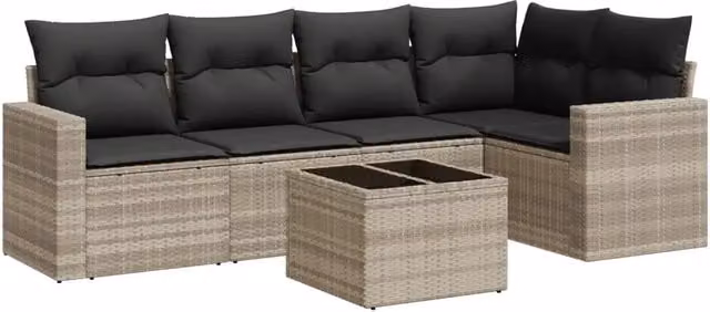 Set Divano da Giardino 6pz | Set Salotto da Giardino con Cuscini Grigio Chiaro Polyrattan