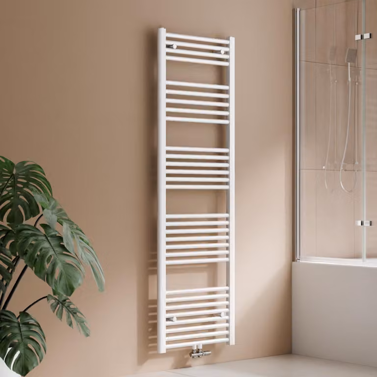 Radiatore da bagno 160 x 50 cm, 654 W, bianco, radiatore asciugamani con attacco centrale, design lineare, asciugatore per asciugamani – S'AFIELINA
