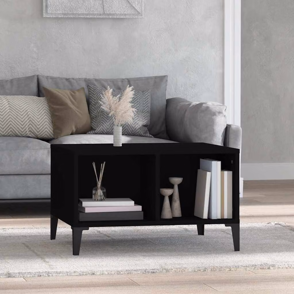 vidaXL Tavolino da Salotto Nero in Legno e Metallo L: 60 cm, P: 50 cm, H: 36,5 cm