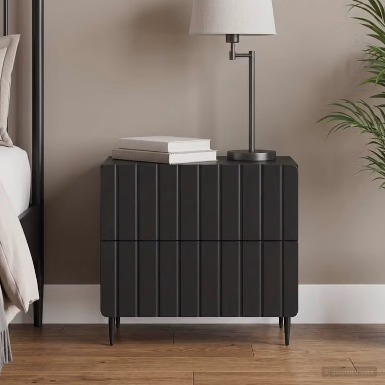 Armadio da Notte Moderno vidaXL Nero in Legno MDF e Metallo L 62 cm x P 34,5 cm x H 49,5 cm