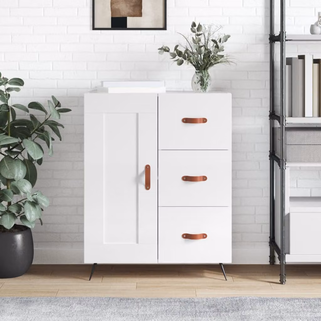 Credenza vidaXL in legno multistrato bianco lucido L 69,5 cm x P 34 cm x H 90 cm